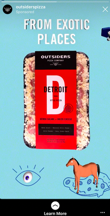 Outsider pizza example of Instagram Stories ad