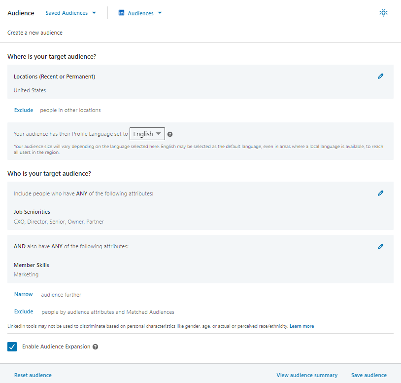 linkedin campaign manager audience targeting