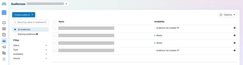 Meta Ads Manager - Audiences list for Facebook and Instagram advertising