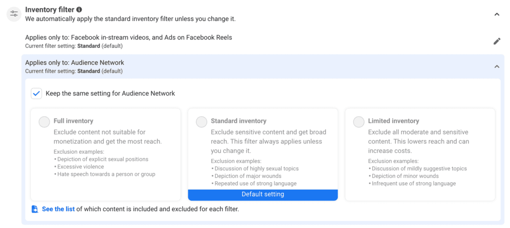 (3) meta ads manager brand safety and suitability Facebook inventory filter Audience Network