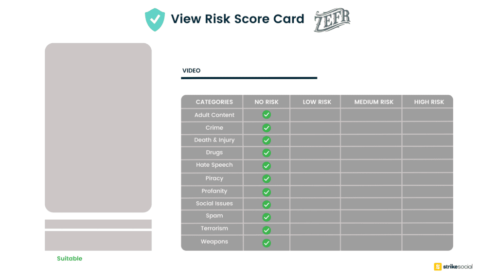 Zefr View Risk Score Card