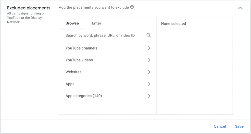 google ads youtube content suitability Excluded placements