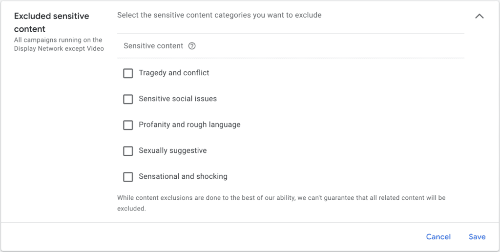 google ads youtube content suitability Excluded sensitive content