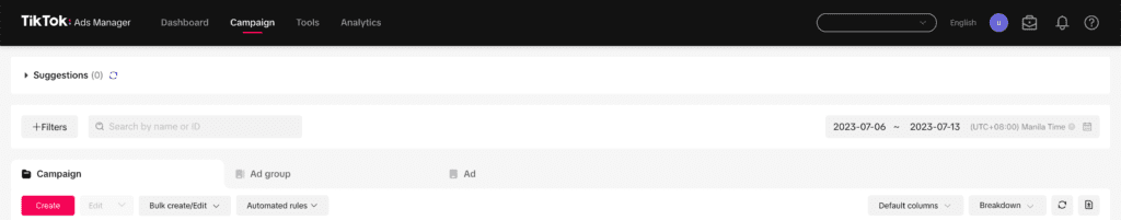 tiktok ads manager screenshot