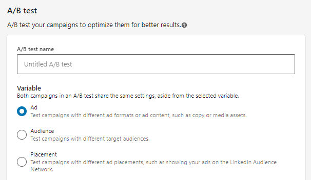 ab testing AI on social media advertising - linkedin ads