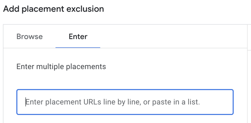 google ads - youtube placement exclusion lists - enter from existing list