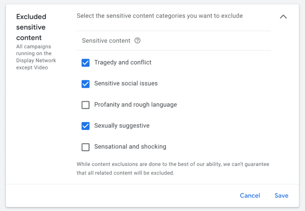 set up category exclusions in YouTube ads - exclude sensitive content (1)