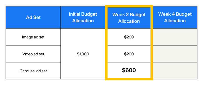 Facebook campaign budget optimization example Week 2