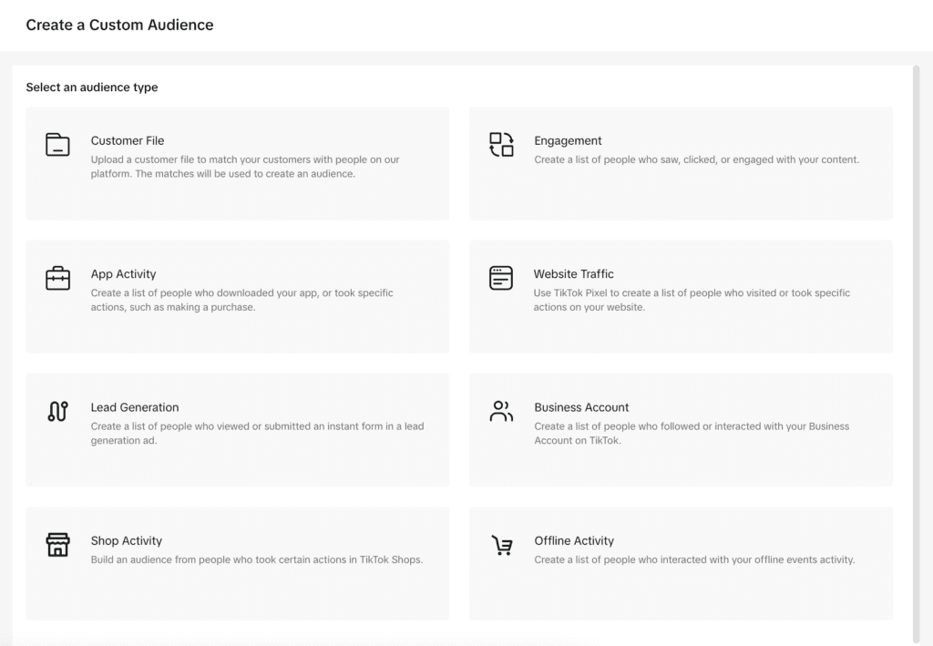 Creating custom audience on TikTok