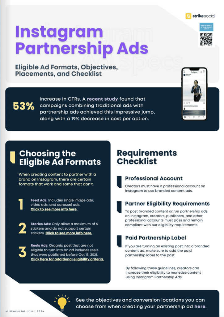 Strike Social one pager - Instagram ad formats for Partnership Ads