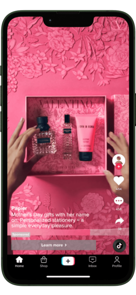 TikTok Valentino ad for Mother's Day 2024 gift package