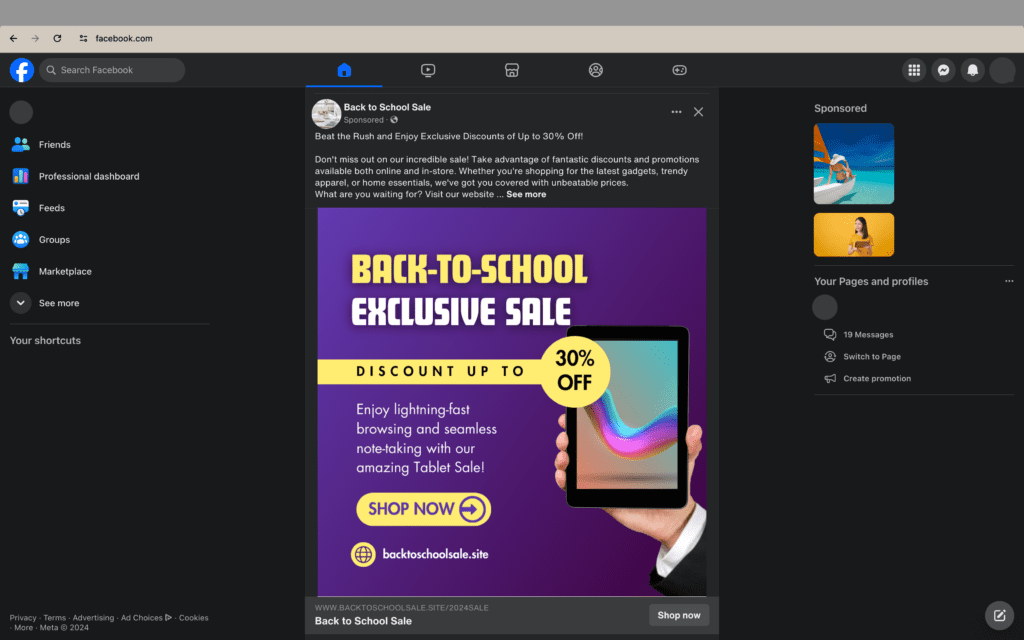 Facebook Image Ad for 2024 Back to School Campaign - Desktop View