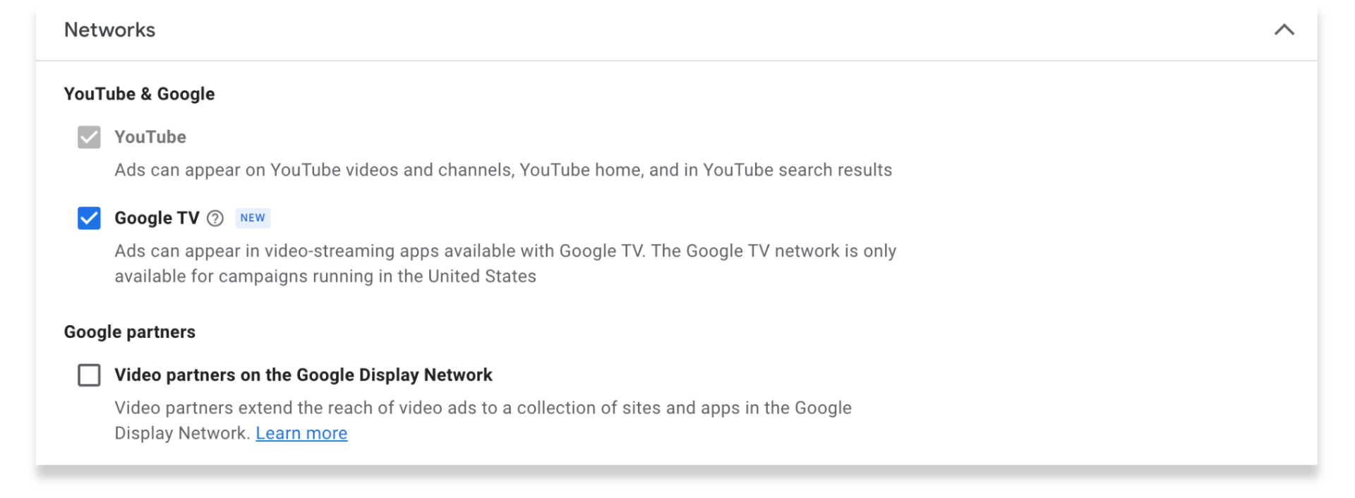 Google Ads - choose Display Networks (Google TV and YouTube TV)