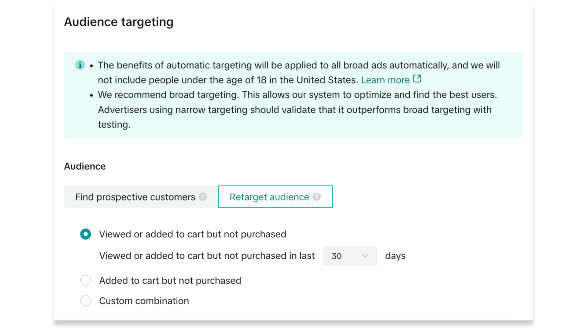 TikTok Ads Manager - Retarget add to cart for Father's Day advertising 2024