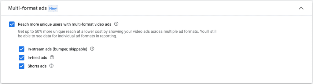 YouTube Video Reach Campaign - Efficient Reach Setup - 5 - Choose Ad Format