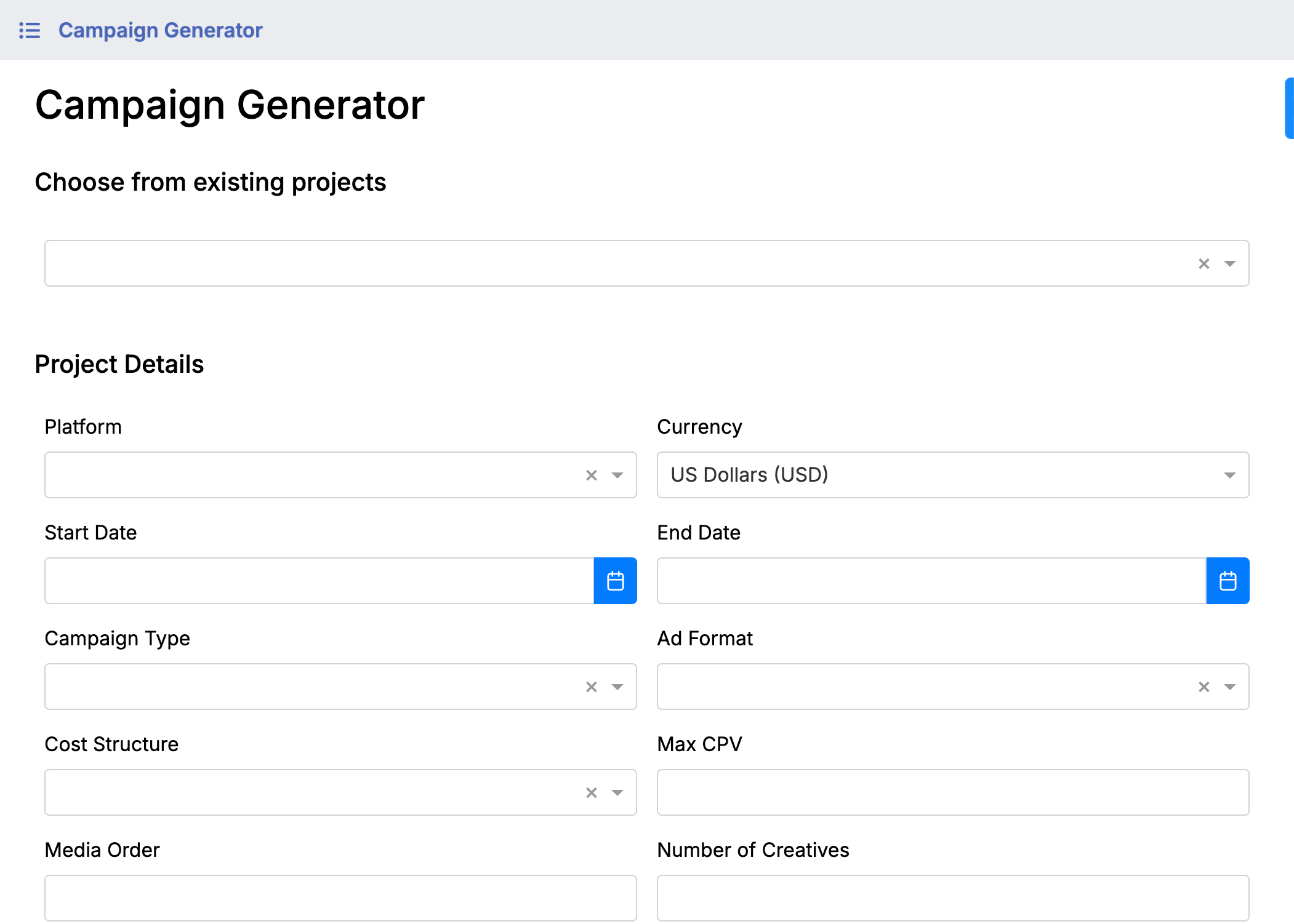 Strike Social ad management services tool - Campaign Generator