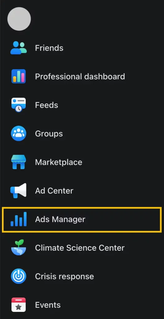 Desktop view - Access Facebook Ads Manager - click on Ads Manager button