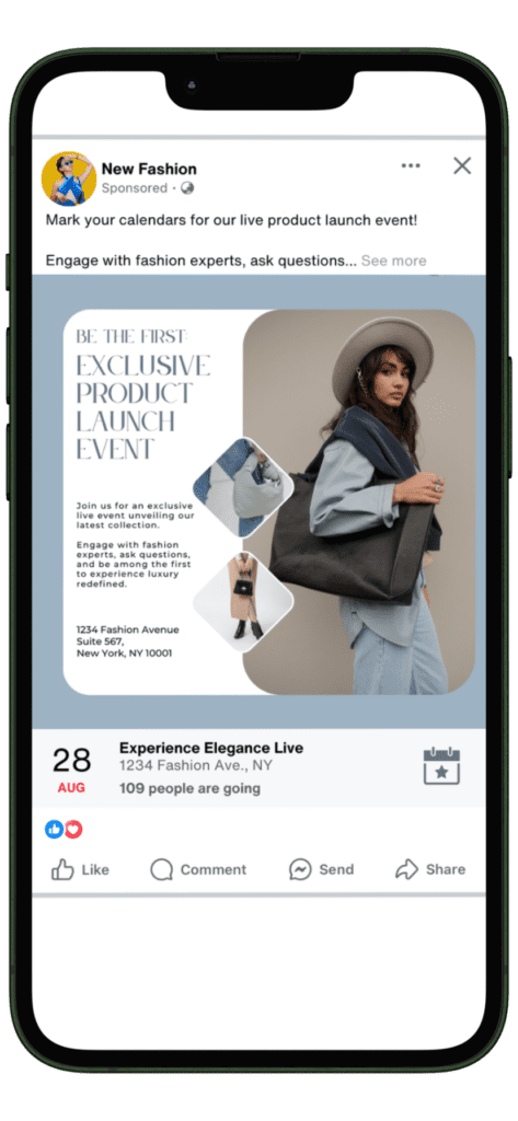 Facebook event invitation ad - Live event for fashion brand product launch