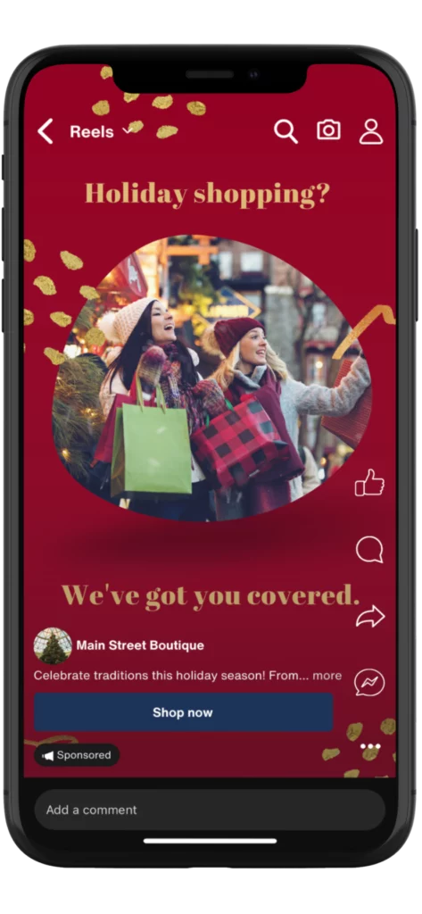 Facebook Reels Ad for 2024 Holiday Engagement Ad Campaigns