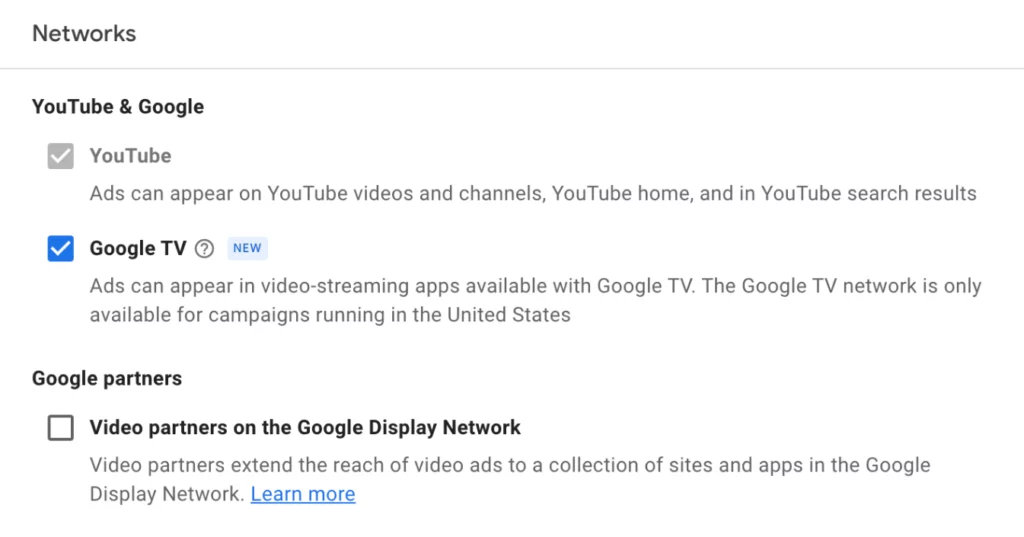 Set up CTV ads Google TV and YouTube TV network