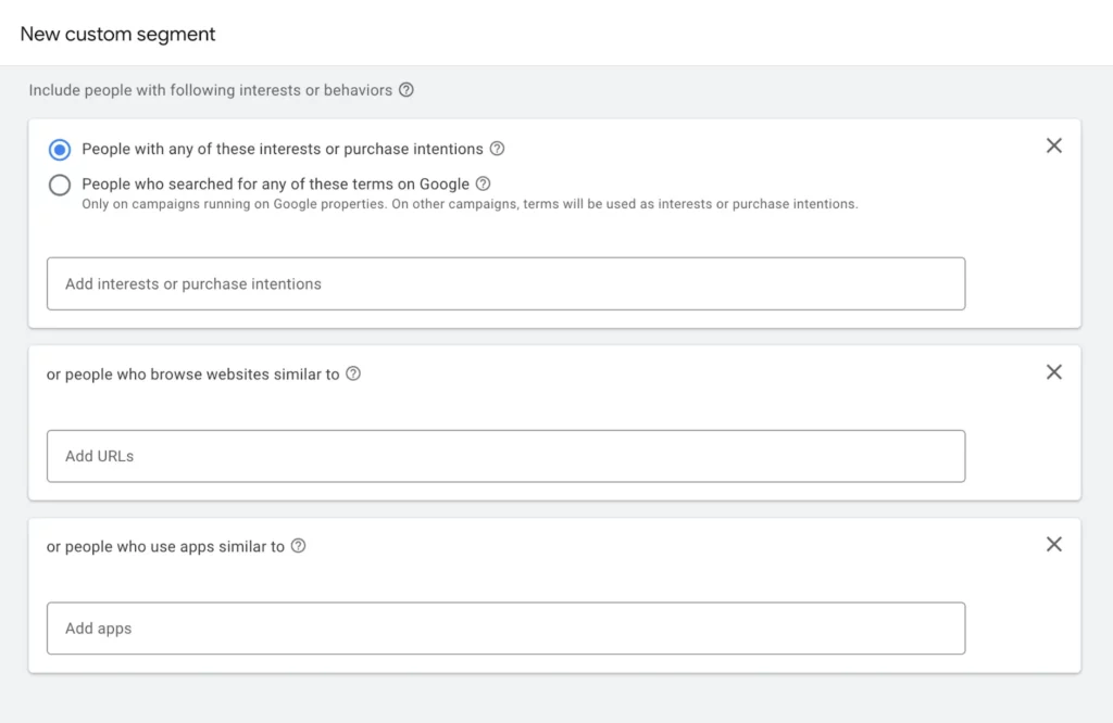 YouTube audience targeting strategy - adding Custom Segments using similar websites or similar apps