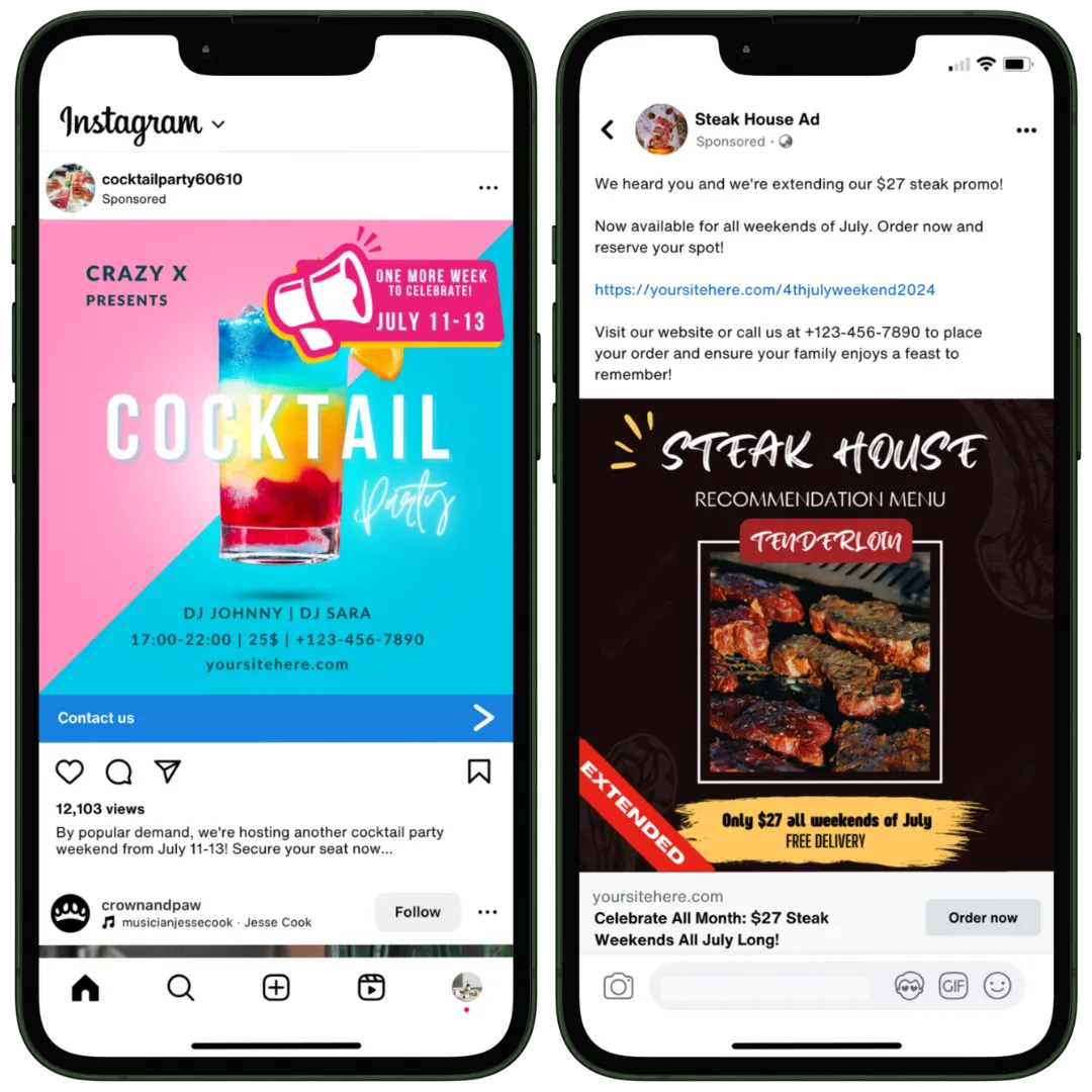 4th of July Advertising Ideas - Cocktail brand and Steak house brand - extended promotion