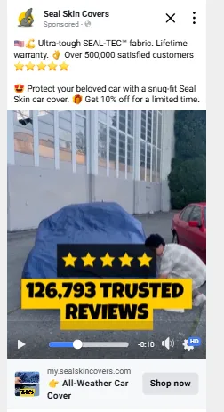 Seal Skin Covers - Facebook ad relevance score increased with relevant copy and CTA