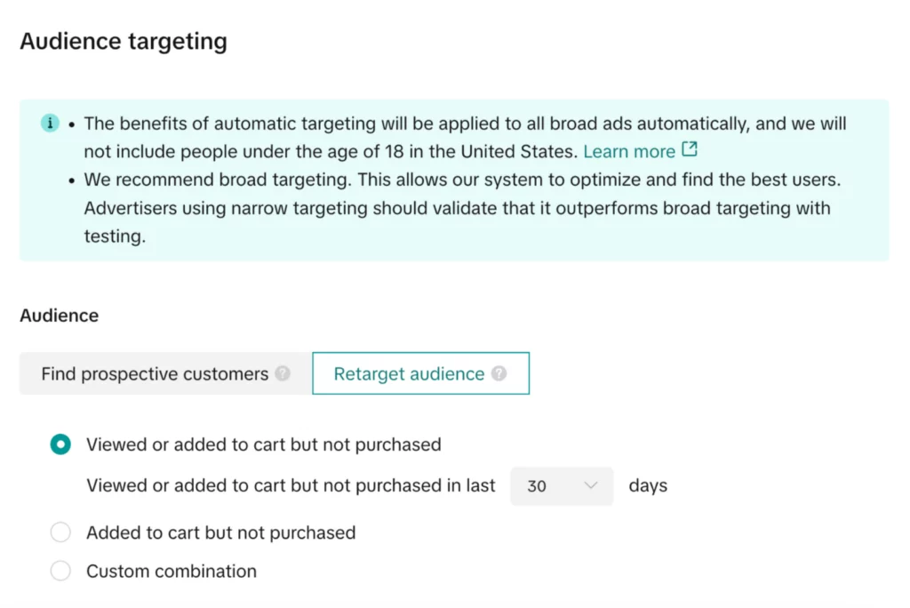 TikTok Ads Manager - Retarget add to cart for Father's Day advertising 2024