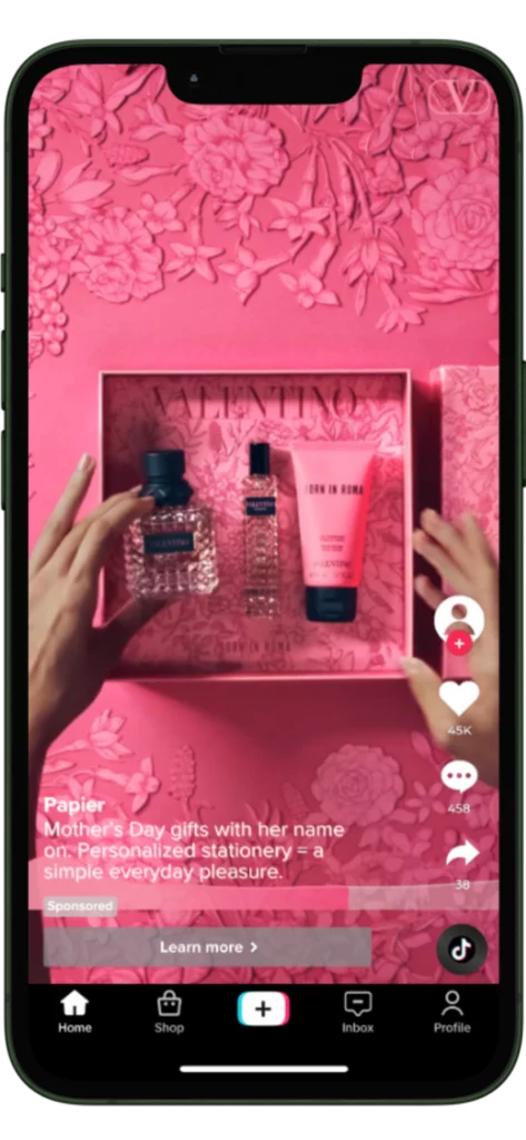 TikTok Valentino ad for Mother's Day 2024 gift package