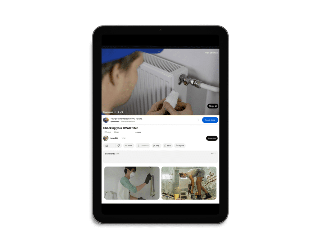 HVAC brand - YouTube ads mockup tablet