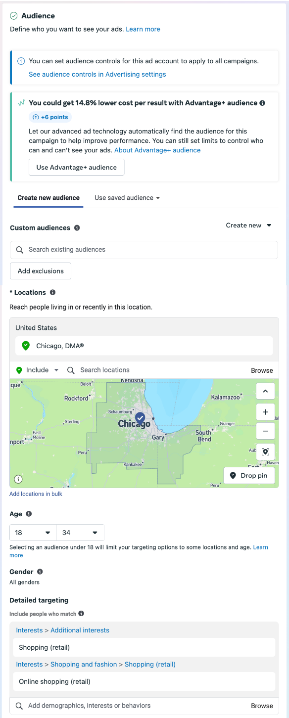 Manual audience targeting in Meta ads manager
