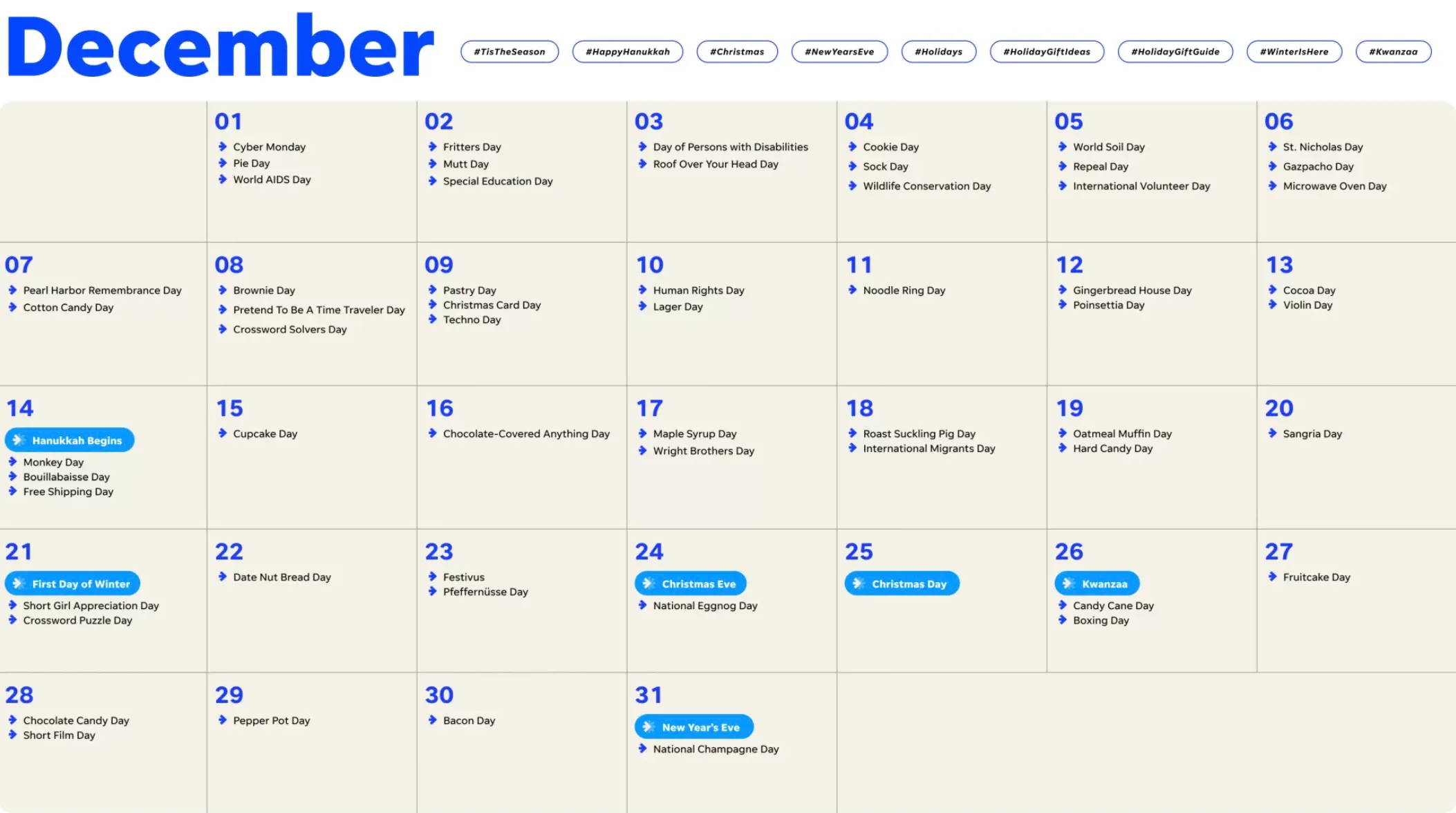 content planning calendar - holiday advertising