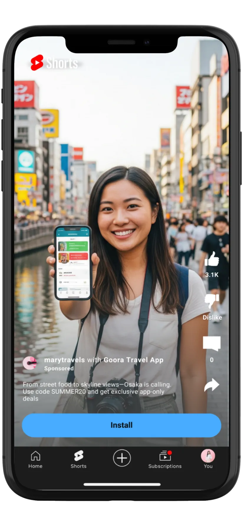 Sample influencer ads on YouTube Shorts