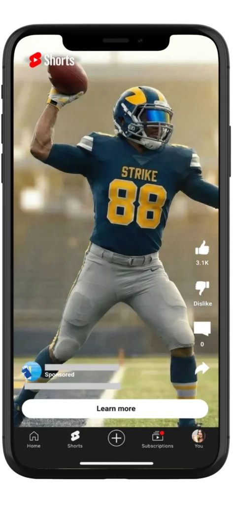 Super Bowl YouTube Shorts ad - touchdown