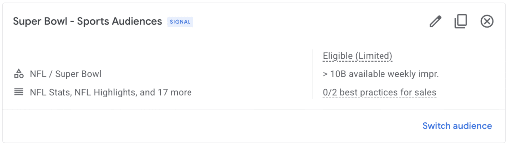 Super Bowl marketing strategy - targeting sports audiences in Google Ads