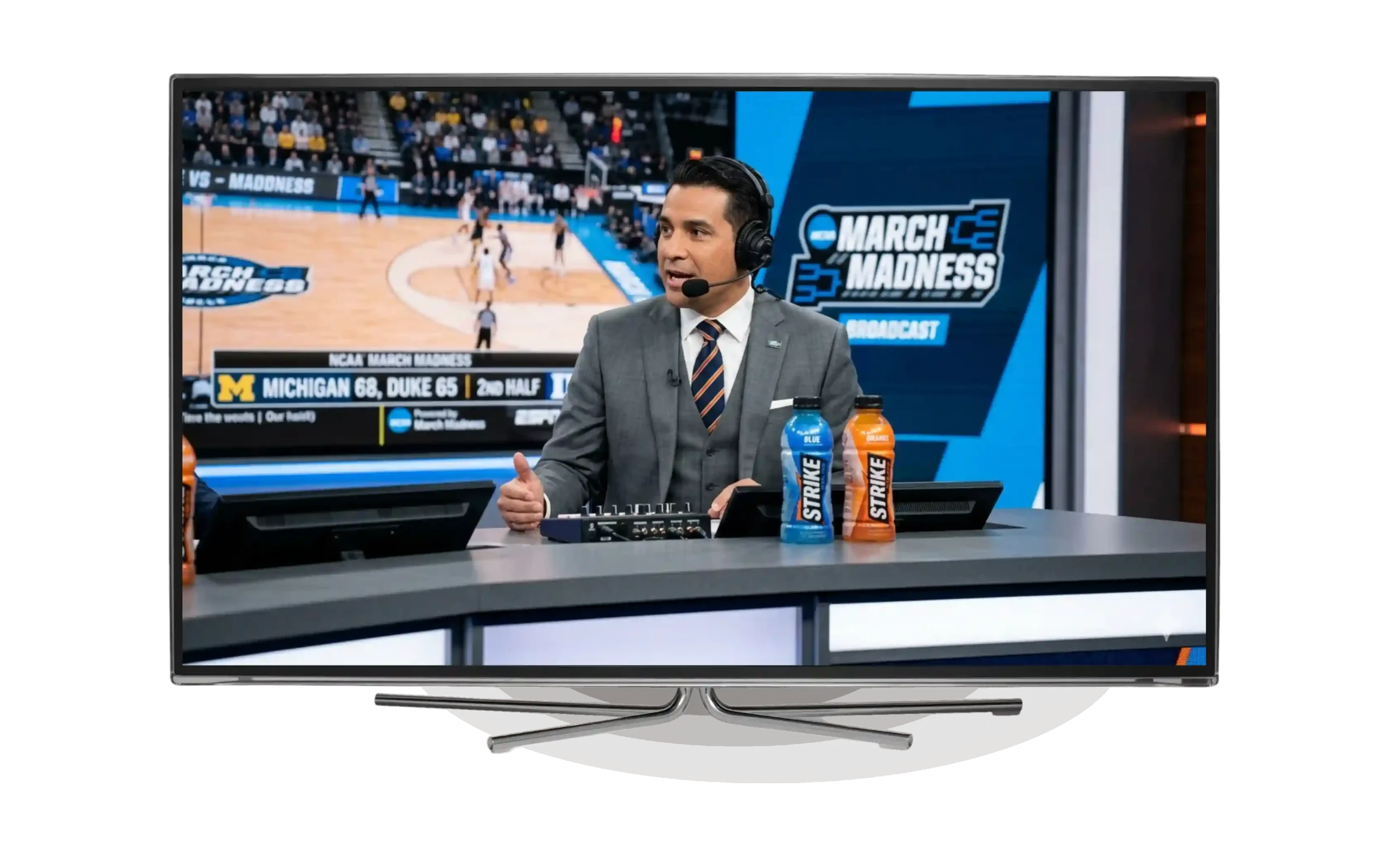 Sports analyst with a sponsored brand on broadcast