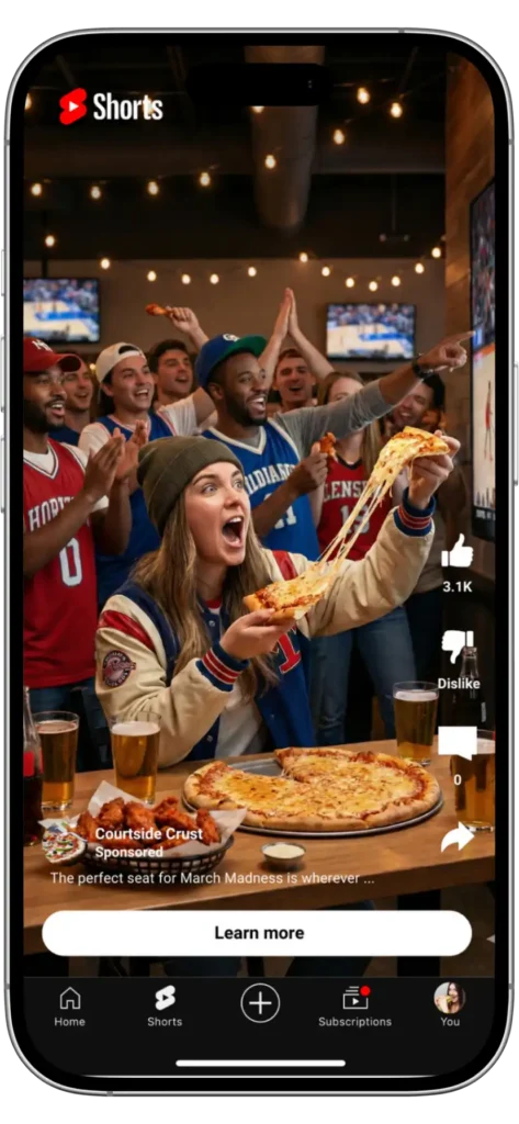 YouTube Shorts influencer marketing ad pizza outlet for March Madness