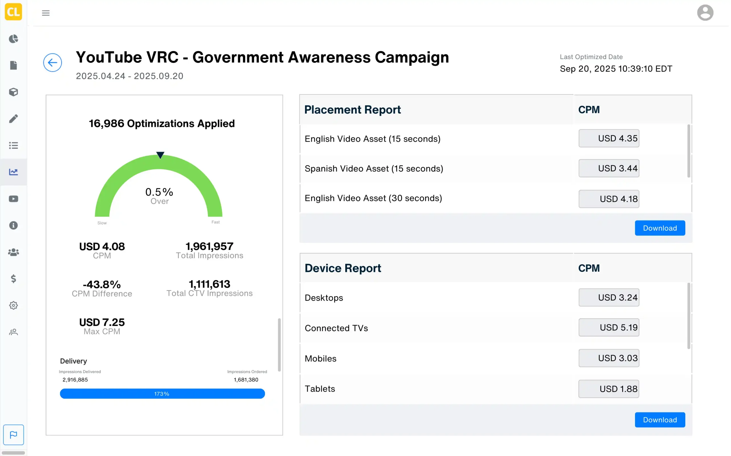 YouTube VRC government public health awareness - optimizations on Strike Social Campaign Lab