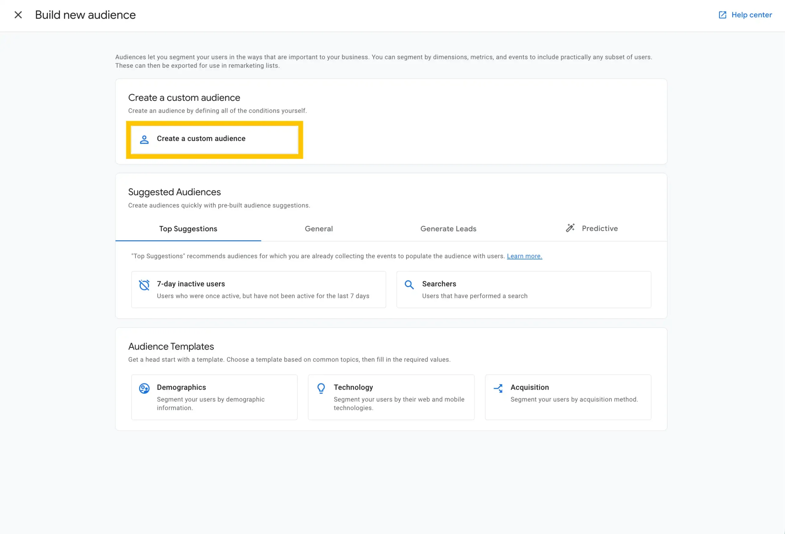 1 - Create custom audience via Google Analytics 4