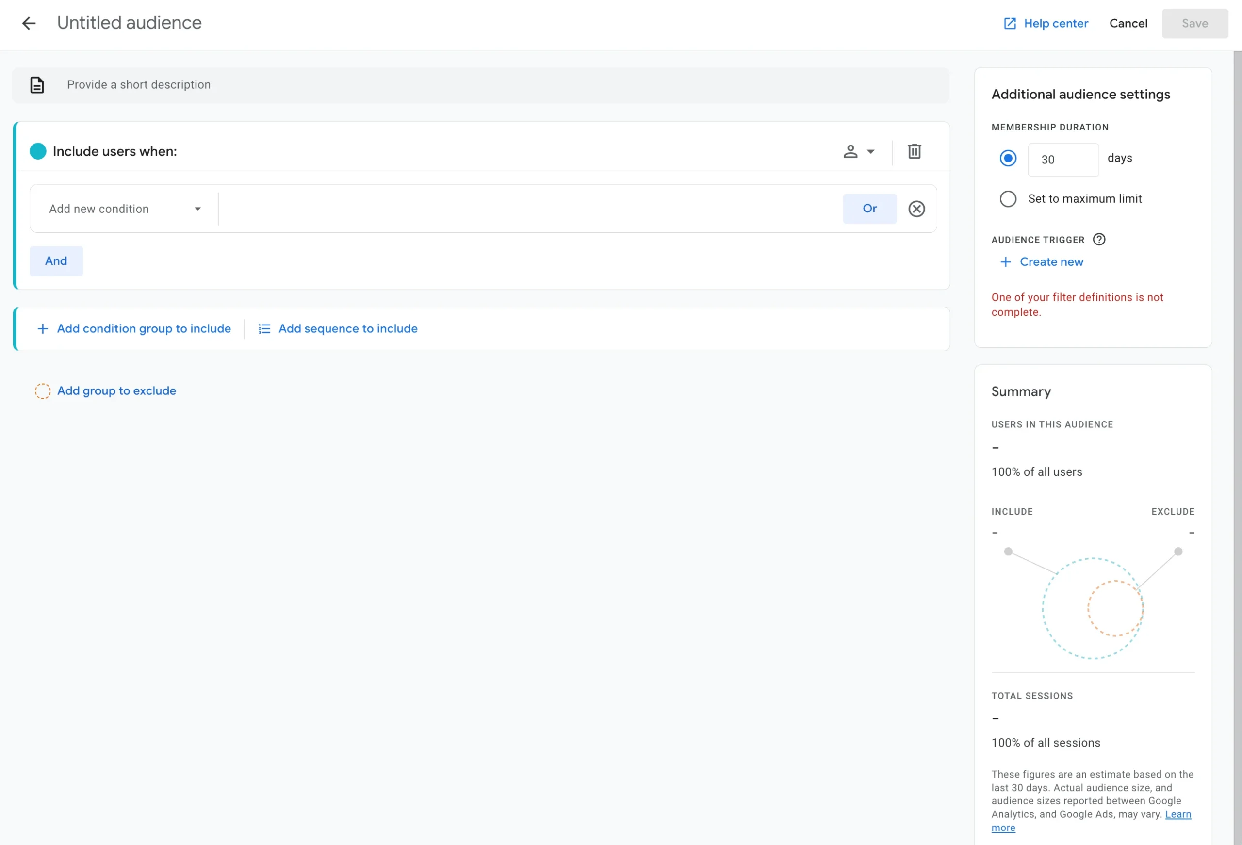 2 - GA4 - start creating custom audience - Include users by parameter