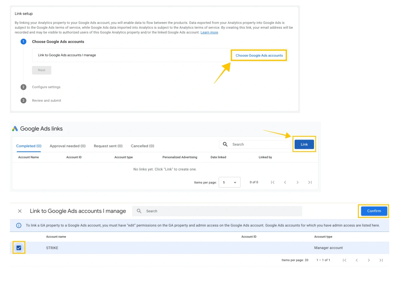 3 - choose Google Ads accounts and confirm