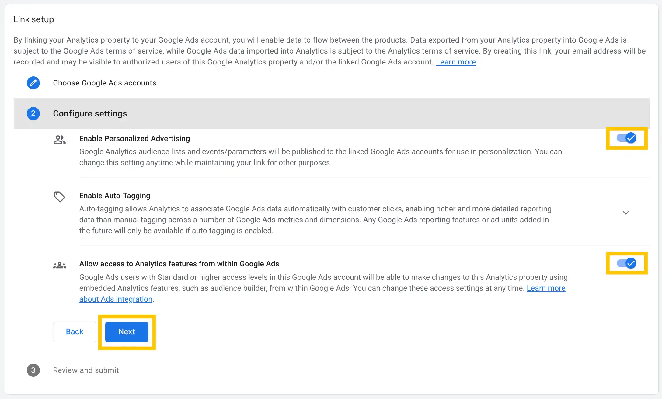 5 - verify personalized audience and auto-tagging settings