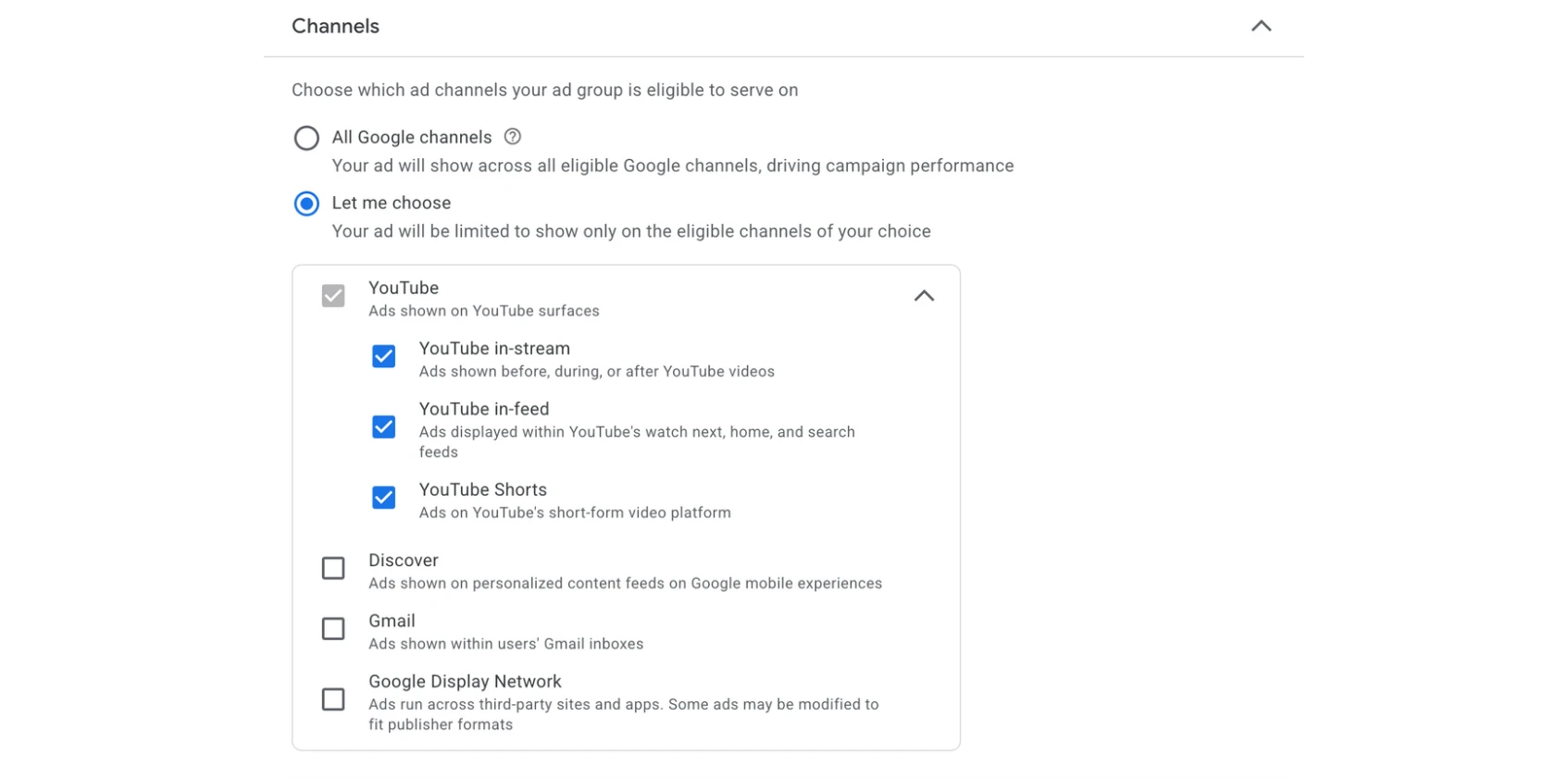 Choose YouTube ad placements only