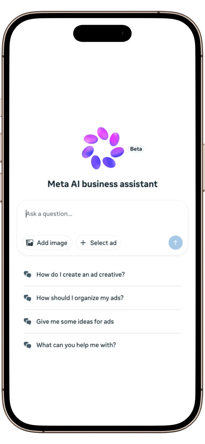 Meta AI Business Assistant sample chat view on mobile