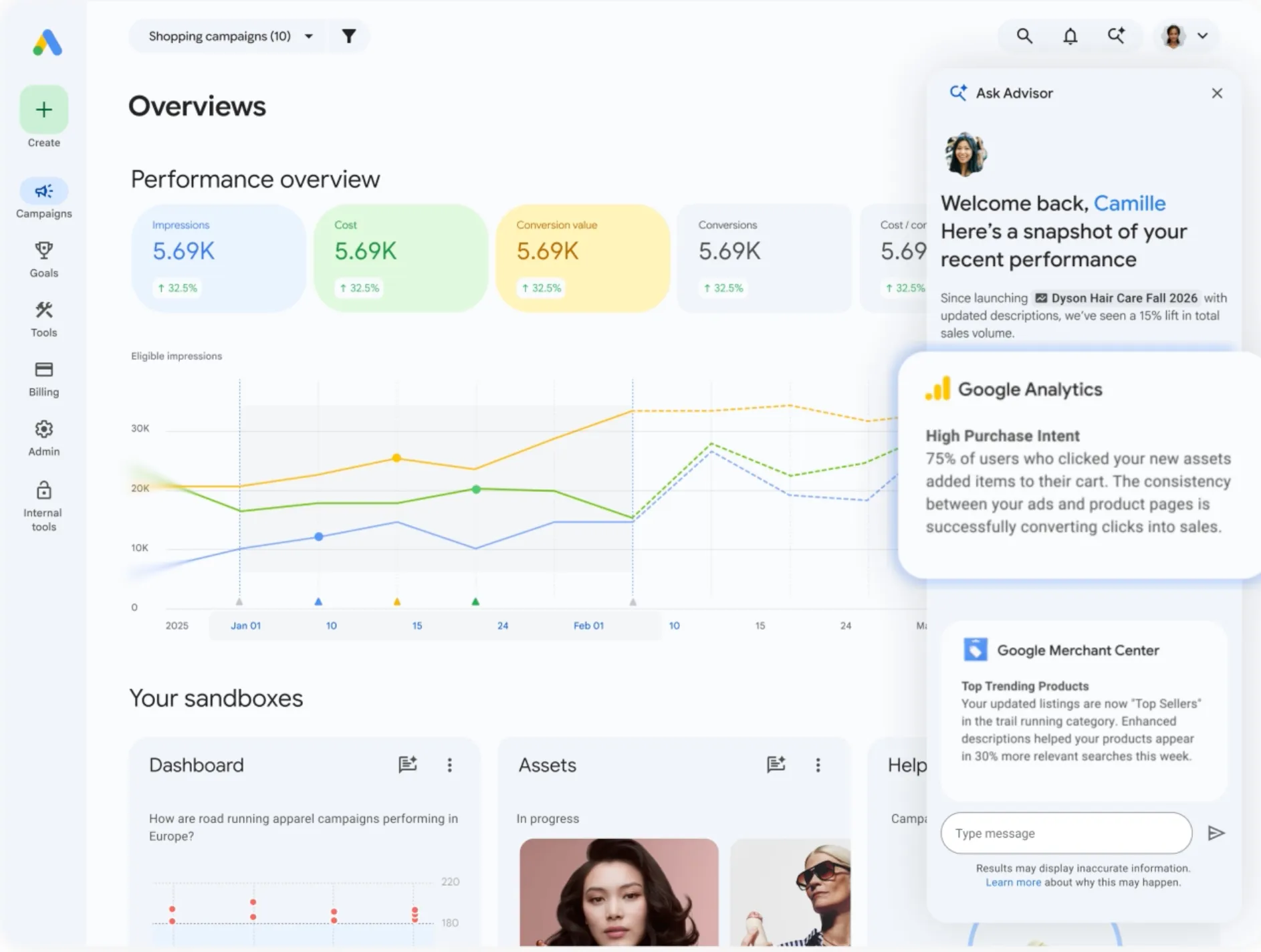 Ask Advisor sample query in Google Ads platform
