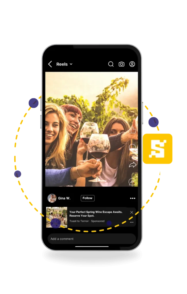 Facebook Reels Overlay ad for winery and vineyard brand - link clicks objective